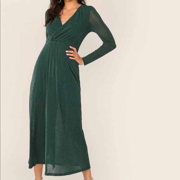 🆕Pretty green sparkle midi dress long sleeve - Picture 2 of 8